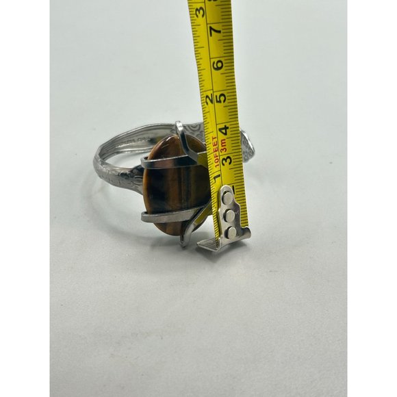 Flatware Jewelry Handcrafted Fork Bangle Bracelet Tiger Eye Stone Primitive - Picture 11 of 11
